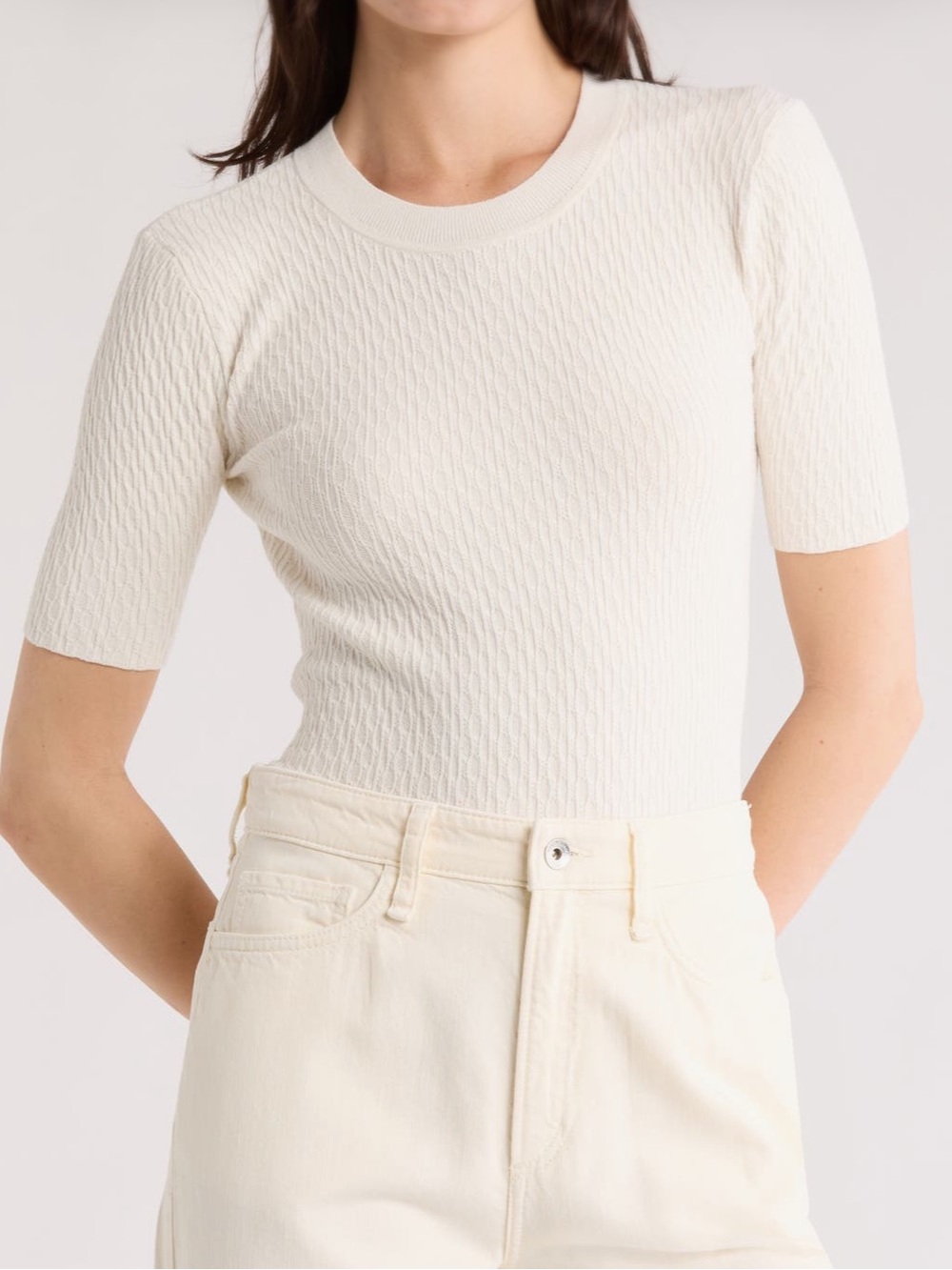 Rag & Bone Tam Short Sleeve White Cable Knit Sweater